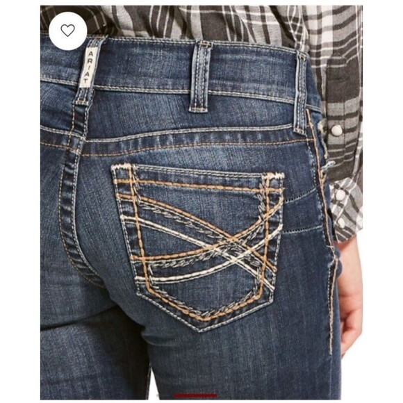 Ariat Real MR Denim Jeans Size 28S Short Low Mid Rise Bootcut Entwined Stretch - Picture 3 of 14